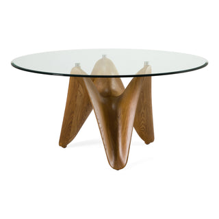 Modrest Seguin Round Glass + Walnut Dining Table