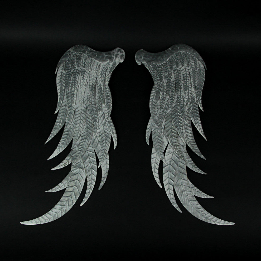 Set of 2 Galvanized Metal Angel Wings Wall Art Indoor Outdoor Rustic Home Decor