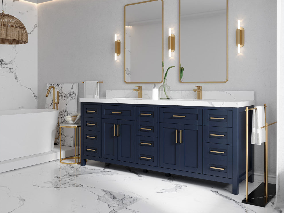 Cambridge 84 Double Sink Bath Vanity in Hale Navy Blue 2" Carrara Marble