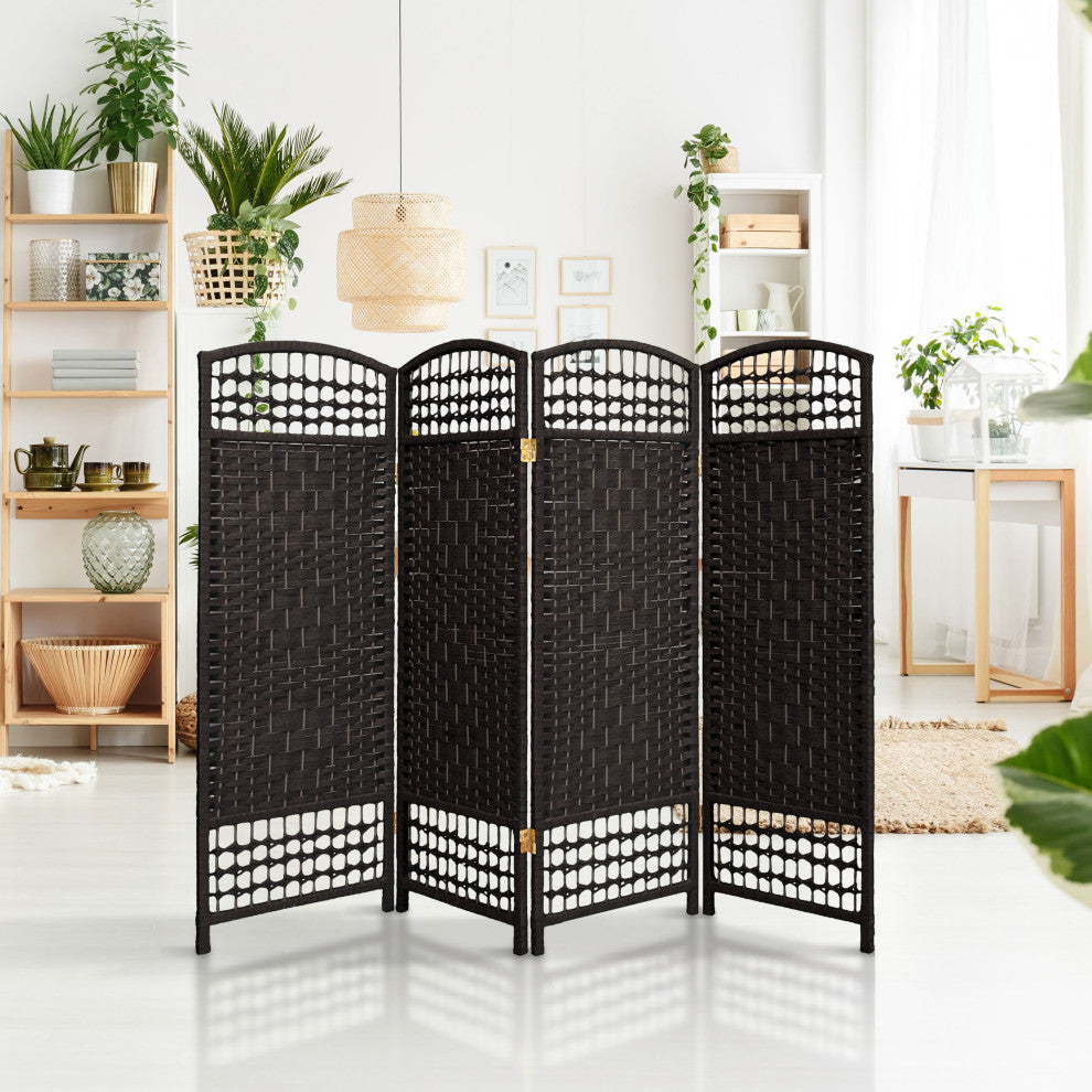 4' Tall Fiber Weave Room Divider, Black, 4 Panels
