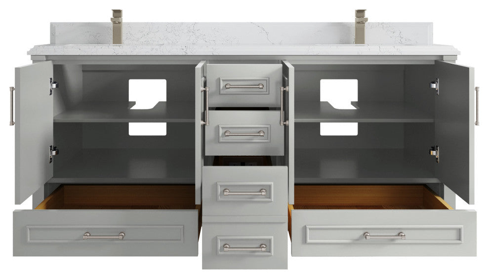Aberdeen 72 Double Sink Bath Vanity in Coventry Gray 1.5" Empira Quartz