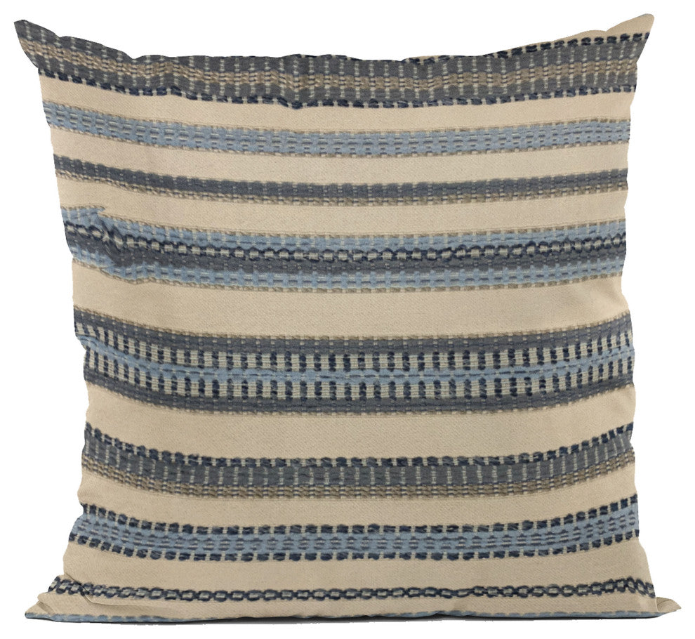 Plutus Blue Beige Lanes Stripe Luxury Throw Pillow, 24"x24"
