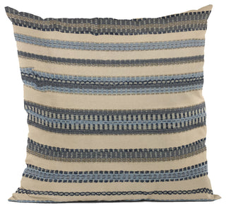 Plutus Blue Beige Lanes Stripe Luxury Throw Pillow, 24"x24"