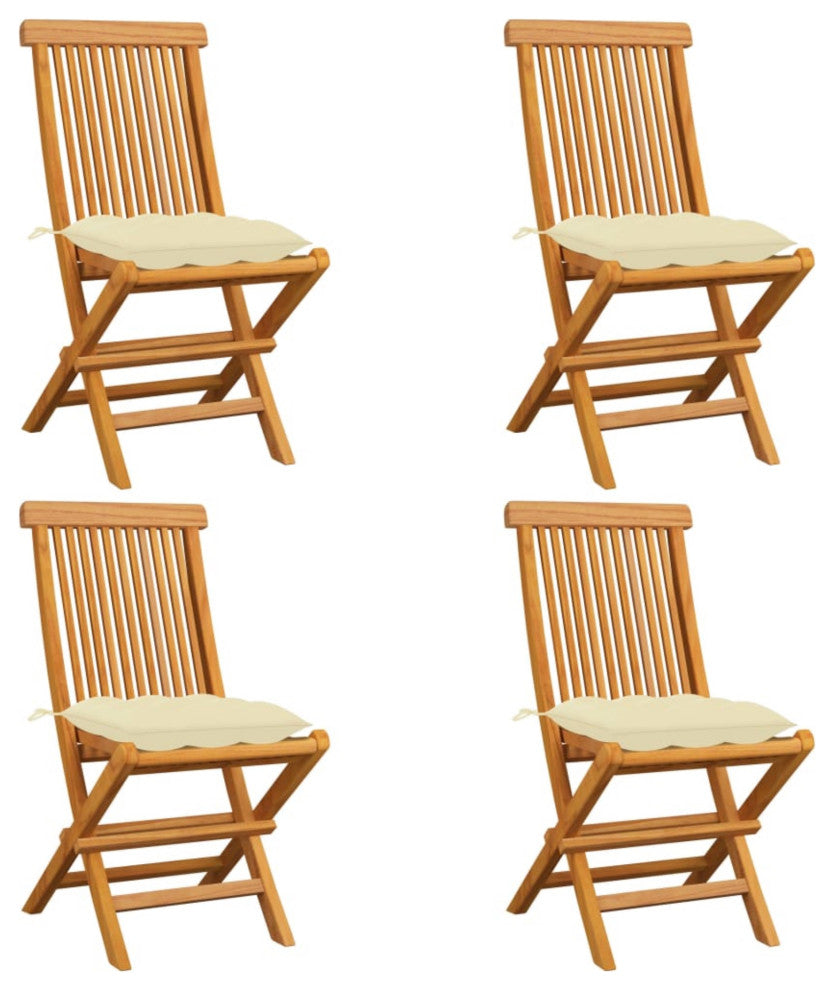 Vidaxl Garden Chairs With Cream White Cushions 4-Piece Set Solid Teak Wood