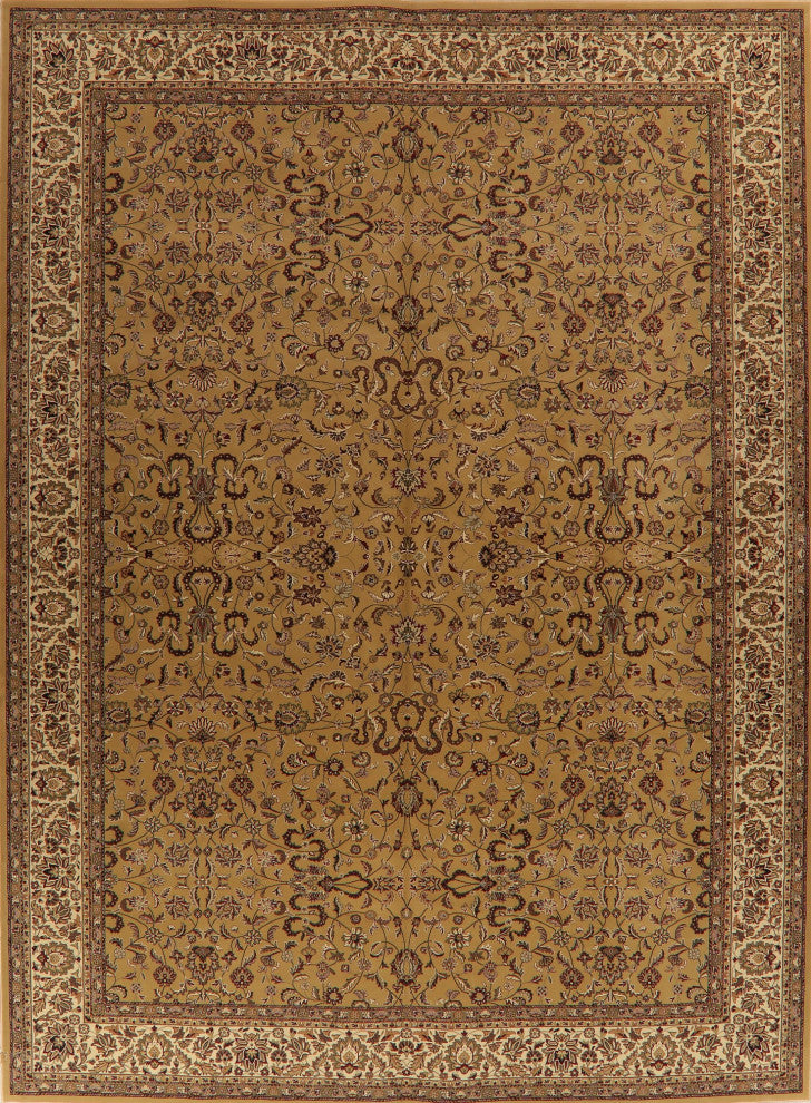 Traditional Floral Kashan Turkish Large Oriental Area Rug Carpet, Yellow, 11X15