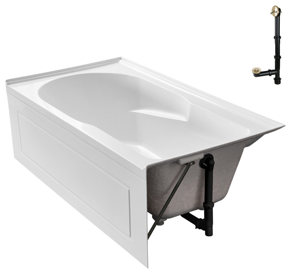 GA-309-20-PBR 60"x32" Acrylic Alcove Bathtub, Polished Brass Drain