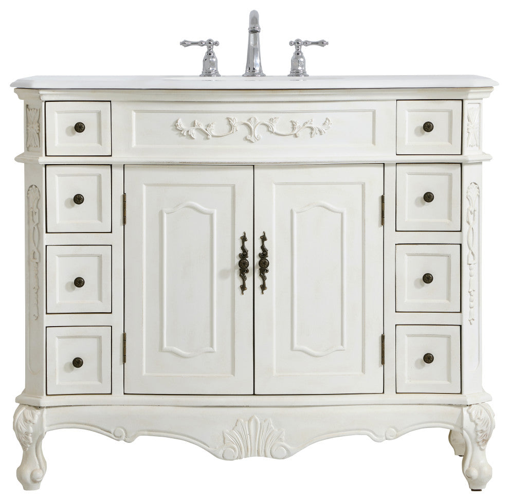 Bathroom Vanity, Antique White, 42", Single Sink