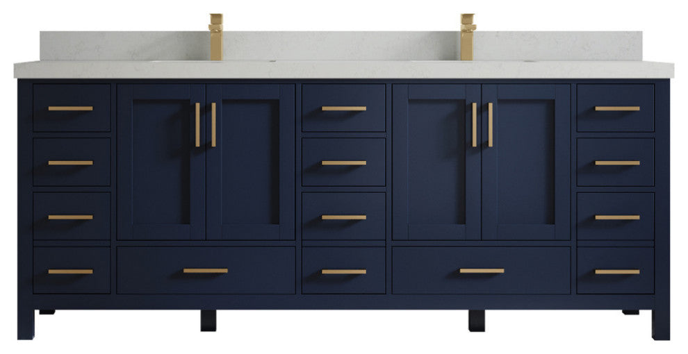 Malibu 84 Double Sink Bath Vanity in Navy Blue 2" Carrara Quartz