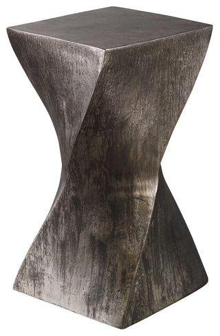 Twisted Hourglass Cast Aluminum Metal Accent Table Oxidized Tarnished Silver