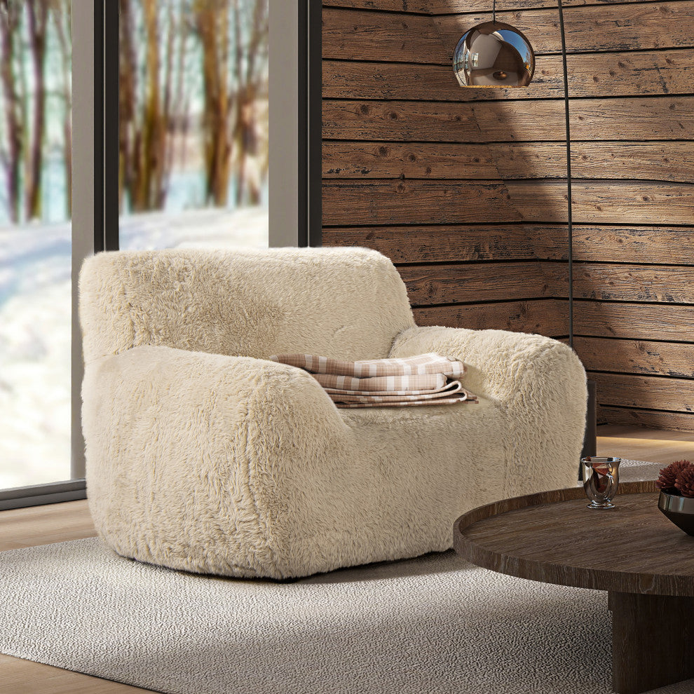 Summit 49" Faux Fur Sheepskin Overstuffed Arm Chair, Cream Beige