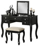 Poundex Furniture Wood Vanity Set with Stool and Mirror in Black