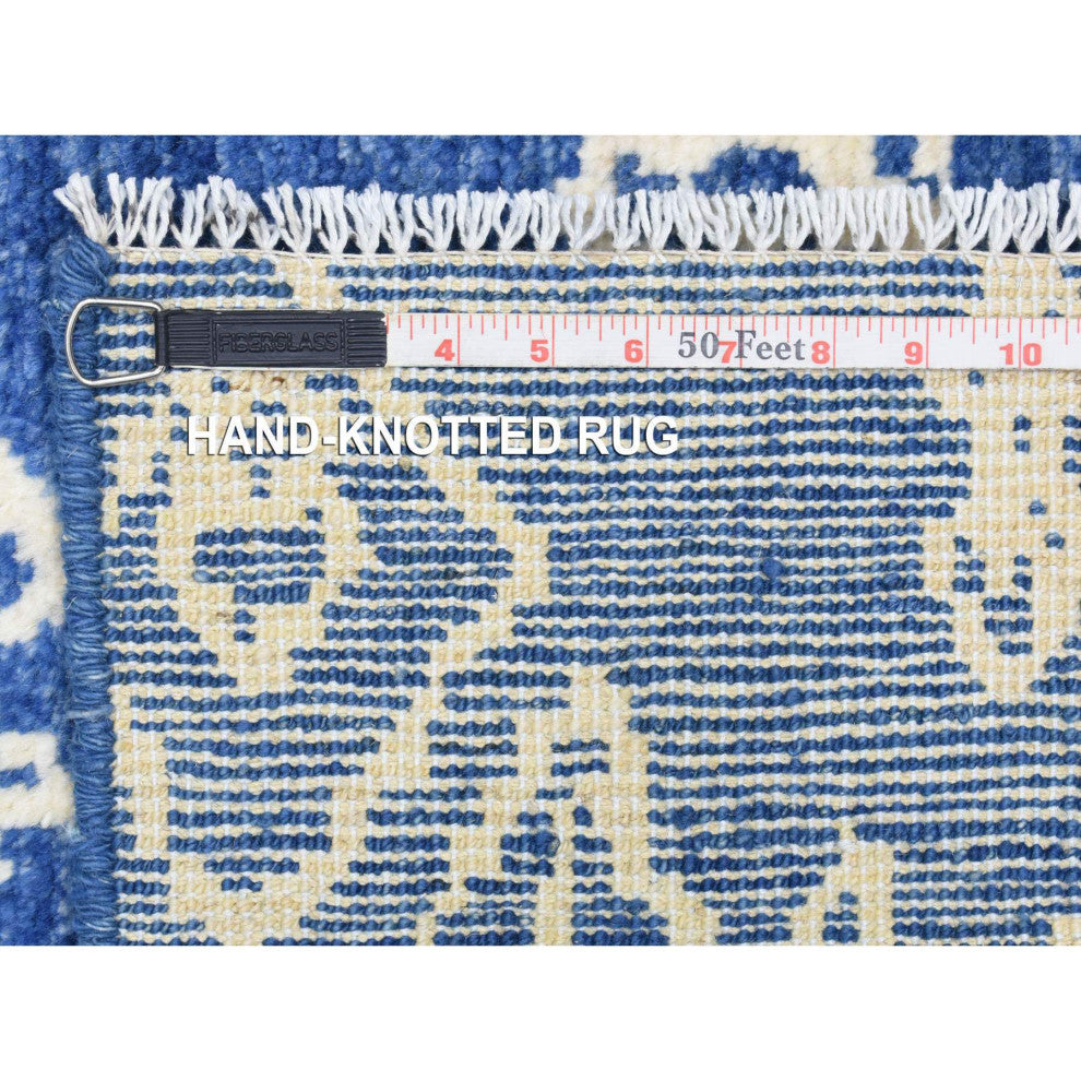 Blue, Wool Hand Knotted, Boujaad Moroccan Berber Design Runner Rug, 2'8"x15'4"