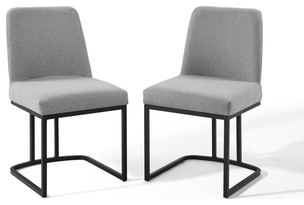 Amplify Sled Base Upholstered Fabric Dining Chairs - Set of 2-Black Light Gray