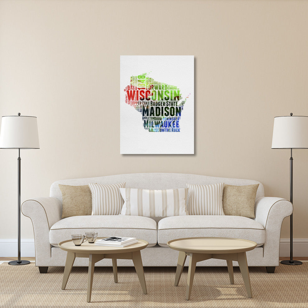 "Wisconsin Watercolor Word Cloud" Fine Art Print