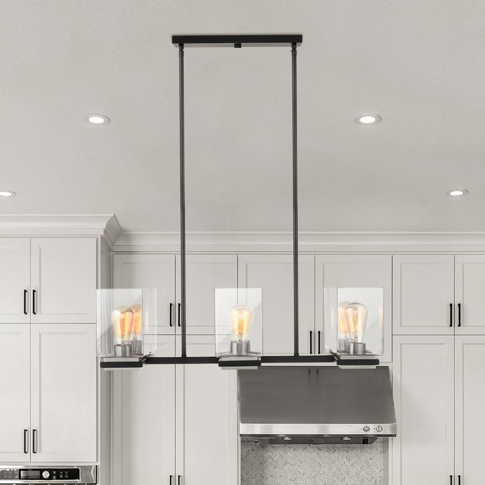 Crossroads 6-Light Island Pendant, Matte Black With Clear Glass