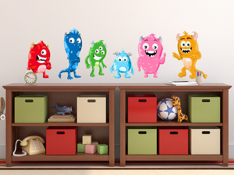 Monsters Fabric Wall Decals, Set of 6 Cute Monsters, Size Small
