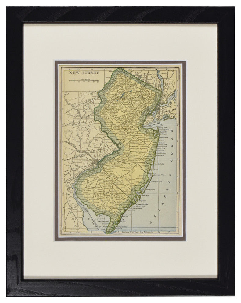Vintage New Jersey  Map, Framed Original New Jersey State Map- Authentic 1920s