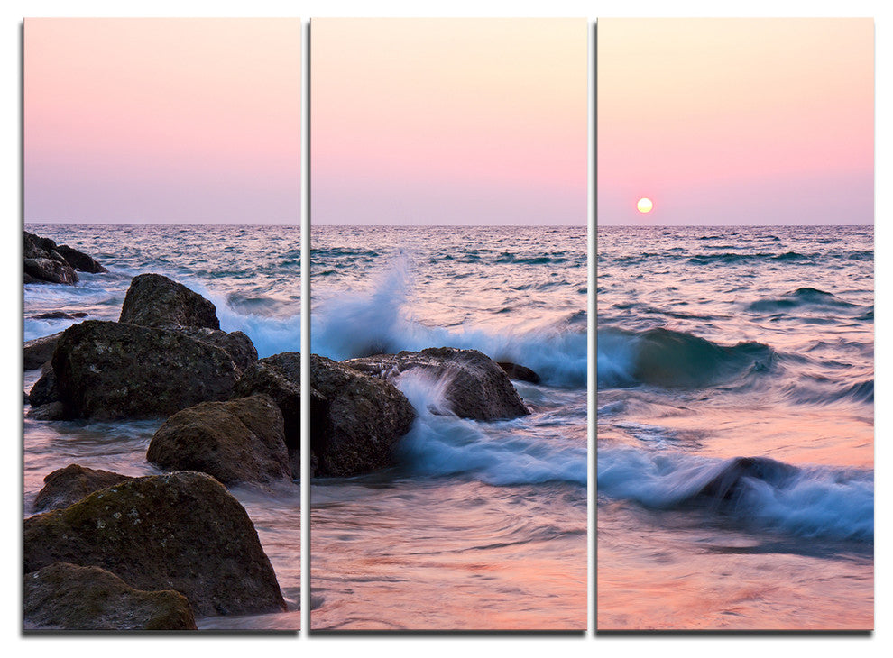 "Rocky Coast With Foam Waves" Metal Wall Art, 3 Panels, 36"x28"