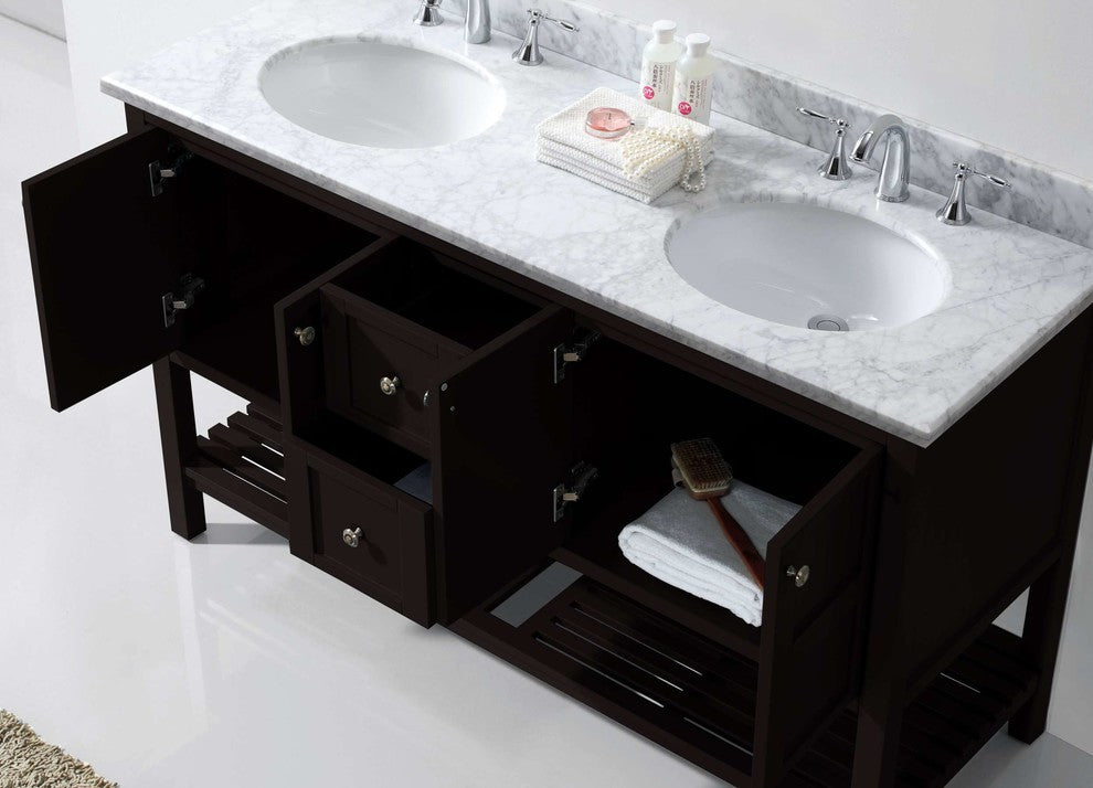 Winterfell 60" Double Bathroom Vanity Set, Espresso, No Mirror, Round