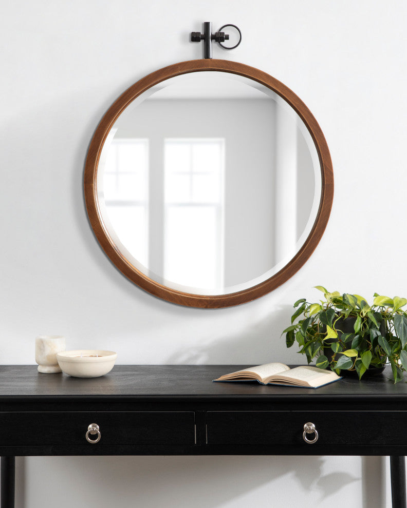Hogan Decorative Framed Wall Mirror, Rustic Brown, 24"x28"
