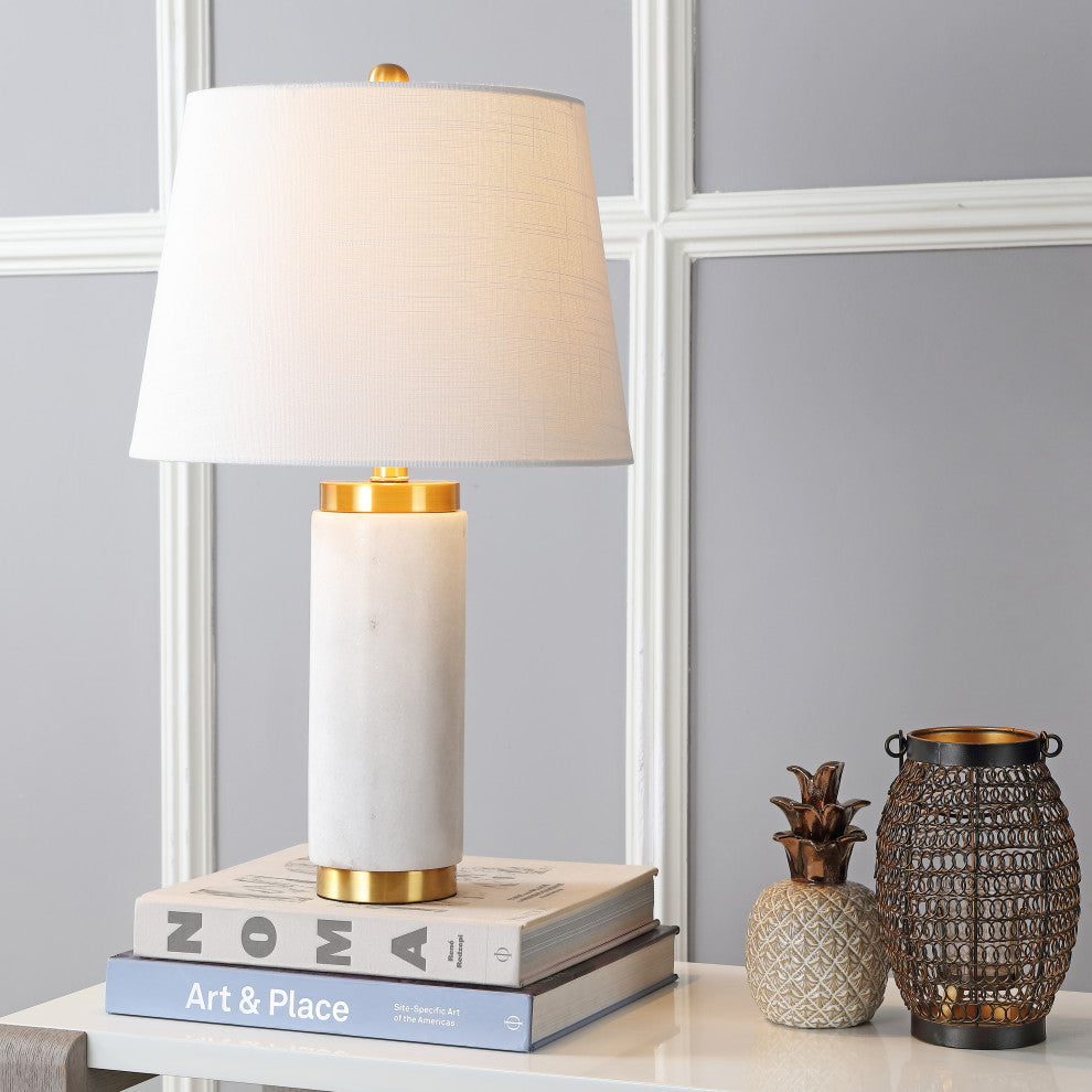 Adams 23" Marble Table Lamp, White and Brass