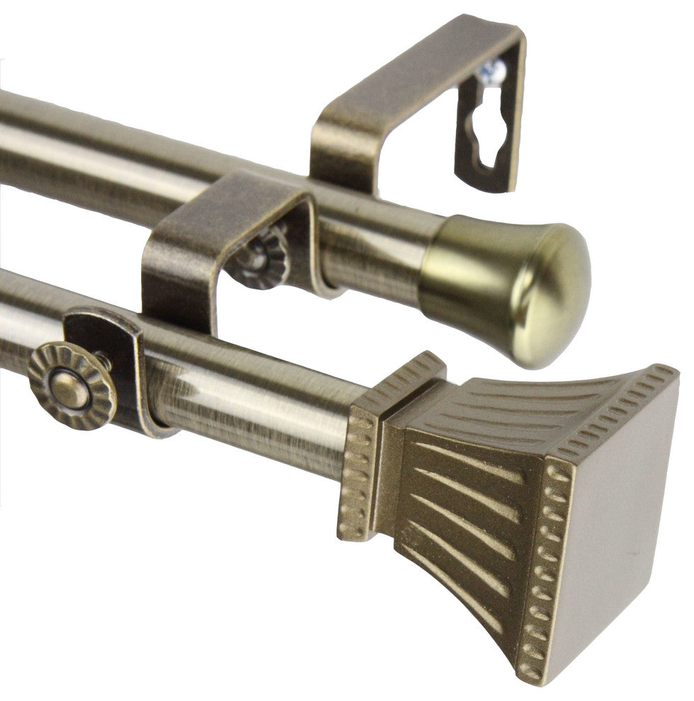 Aldo 13/16 inch Double Corner Window Curtain Rod, Antique Brass, 28-48"
