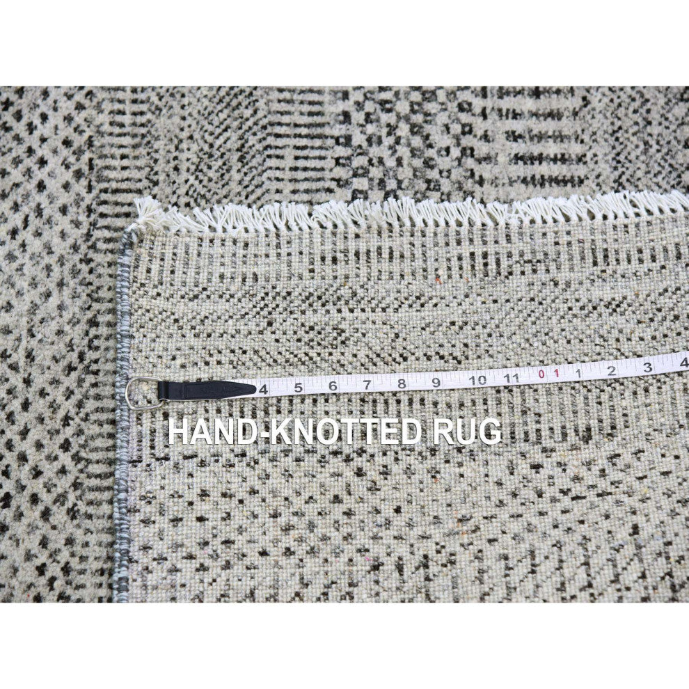 Stone Eagle Gray Undyed Wool Grass Design Hand Knotted Oriental Rug 3'x4'10"