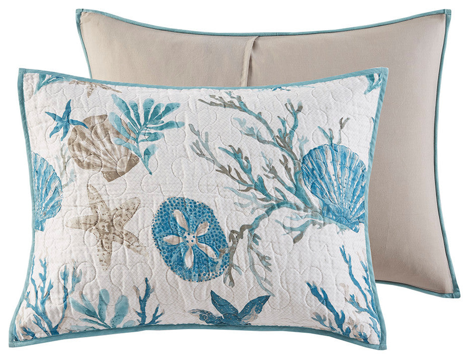 Madison Park Pebble Beach 6 Piece Cotton Sateen Quilt Set With Throw Pillows