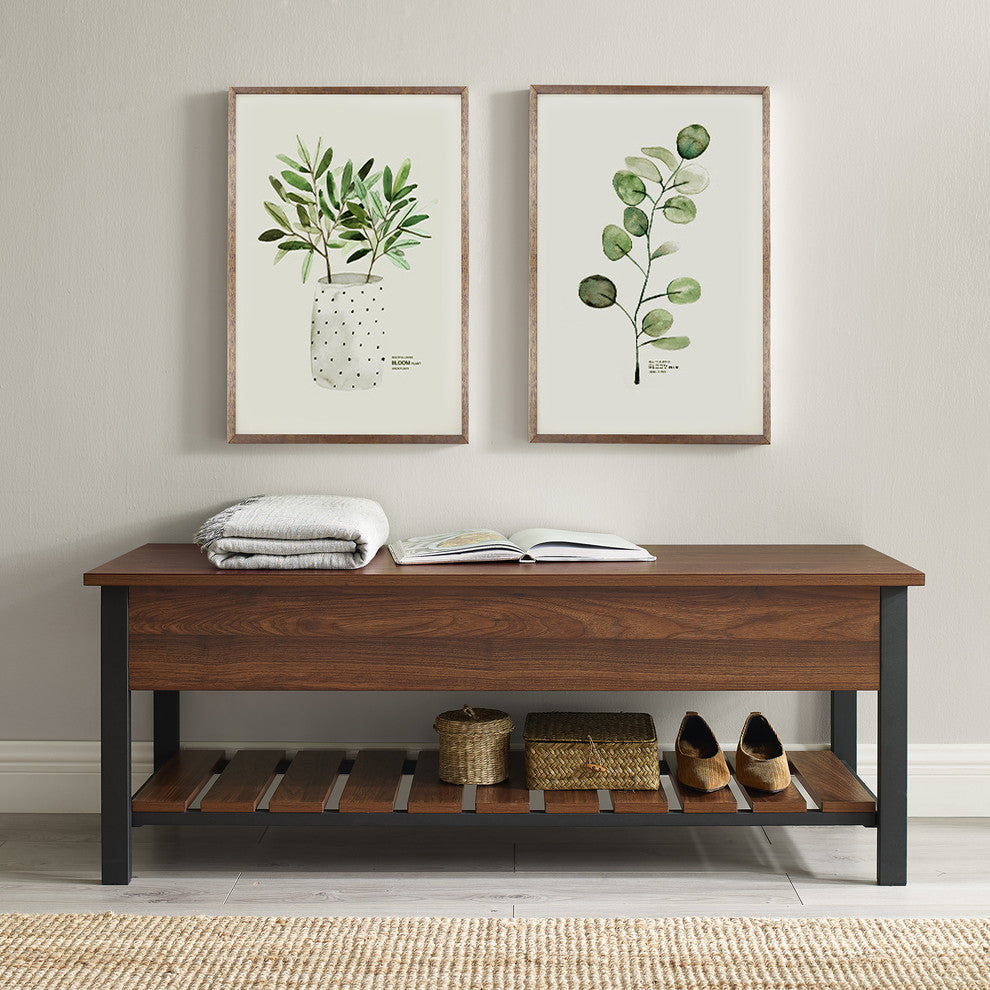 48" Modern Farmhouse Storage Bench, Dark Walnut