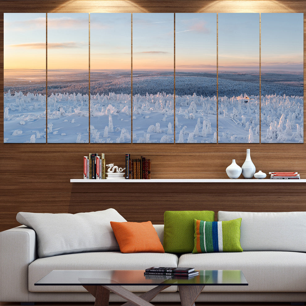 Winter Landscape in Lapland, Landscape Canvas Art Print, 83"x32", 7 Panels