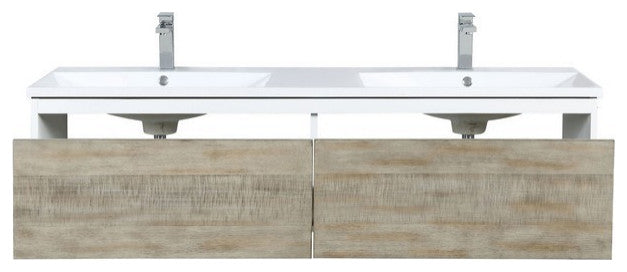 Scopi Modern 60" Rustic Acacia Double Bathroom Vanity, Balzani Gun Metal Faucet