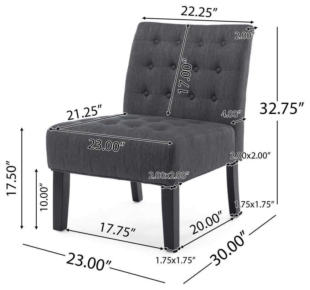 Mulligan Fabric Tufted Slipper Chairs, Set of 2, Charcoal + Matte Black