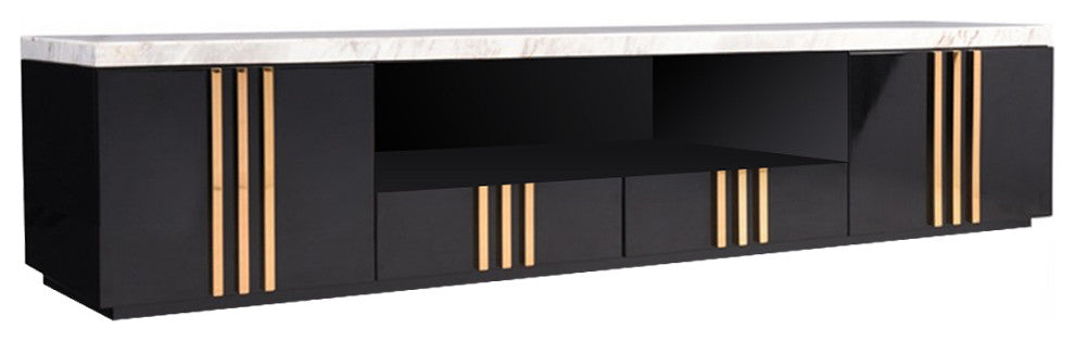 Empire TV Stand, White Marble Media Cabinet, 95" Rosegold Black TV Storage