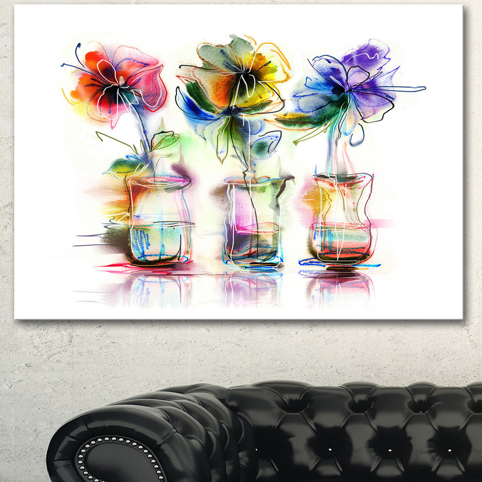 Abstract Flowers in Glass Vases, Extra Large Floral Wall Art, 40"x30"