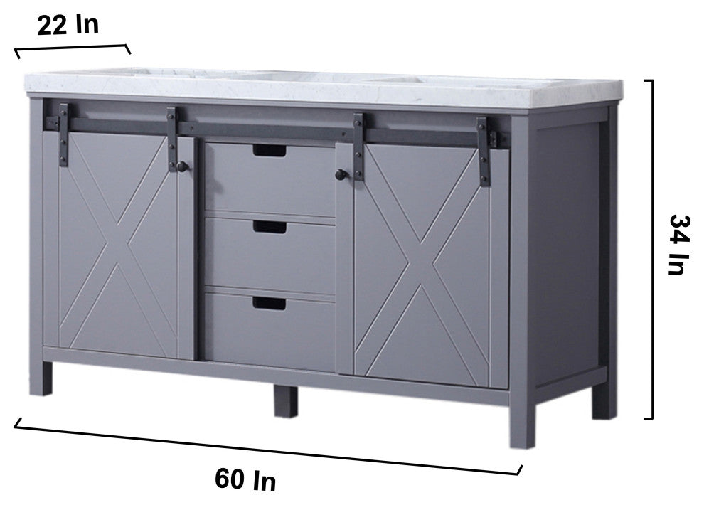 Marsyas 60" Dark Gray Double Vanity Carrara Marble Top Sinks, 24" Wall Mirrors