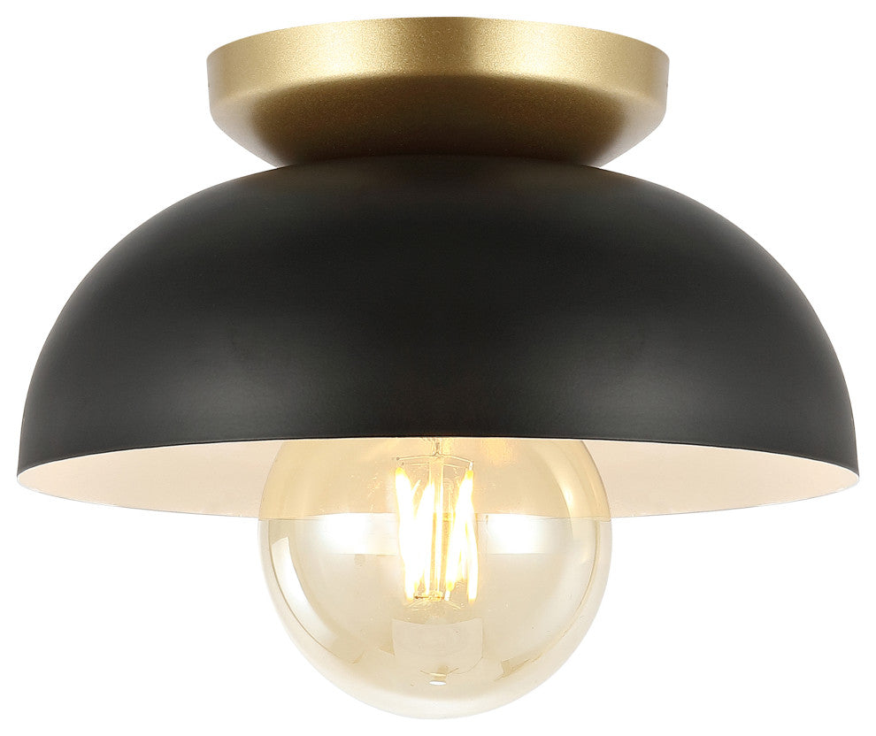 Paulina 8.5" 1-Light Iron LED Flush Mount, Black/Gold Painting
