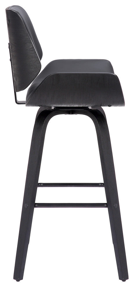 Tyler 30" Bar Height Swivel Grey Faux Leather and Black Wood Bar Stool