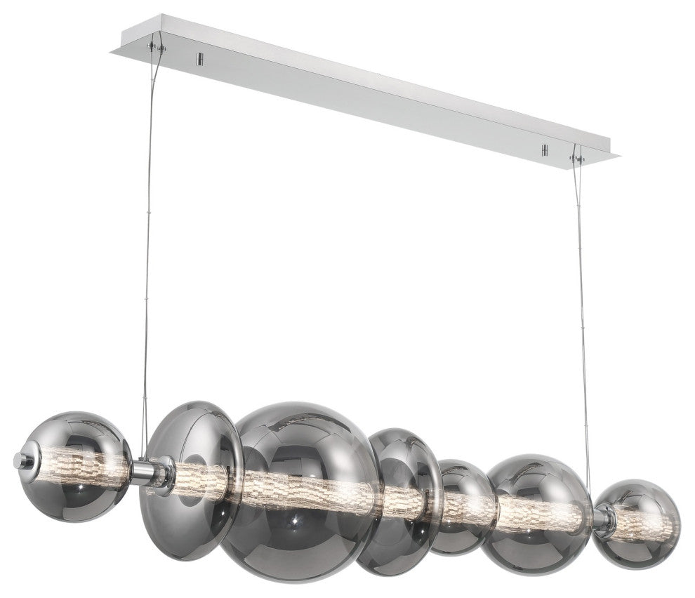 Atomo 1 Light Chandelier, Chrome With Smoked Glass
