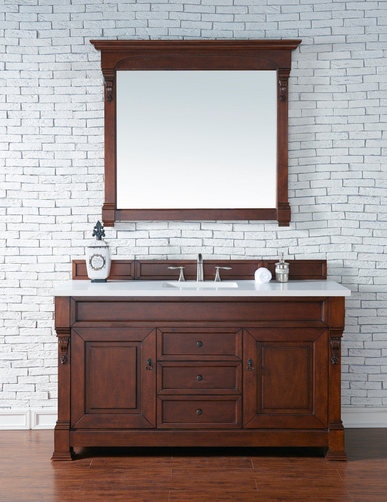 James Martin 147-114-5381-3WZ 60" Warm Cherry Vanity w/ 3 CM Zeus Quartz Top