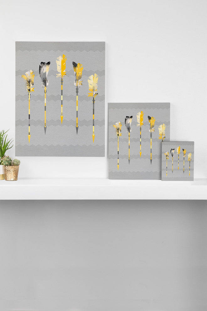 Deny Designs Iveta Abolina Gray Yellow Feathers Art Canvas