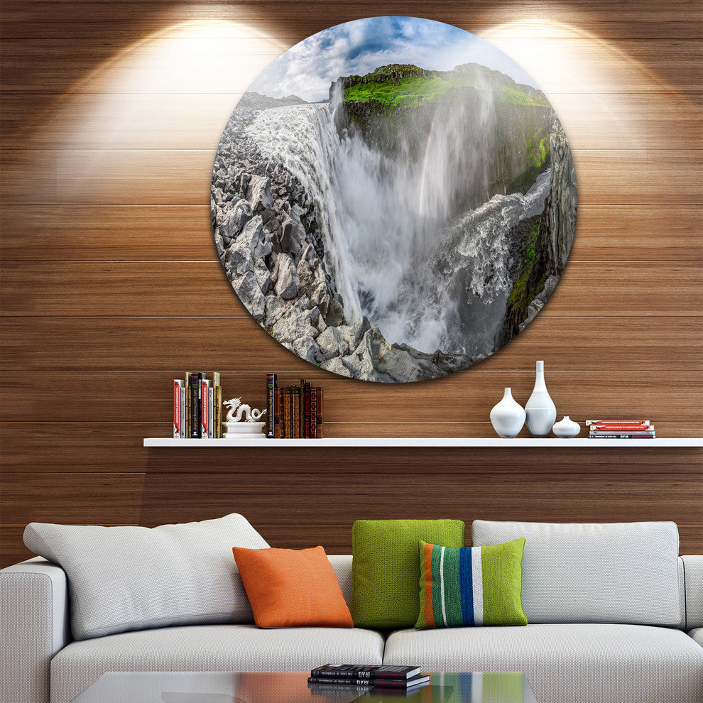 Stunning Dettifoss Waterfall Iceland, Landscape Disc Metal Artwork, 38"