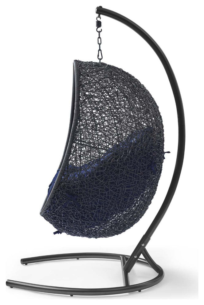 Swing Lounge Chair, Sunbrella, Black Navy Blue, Modern, Outdoor Patio Bistro