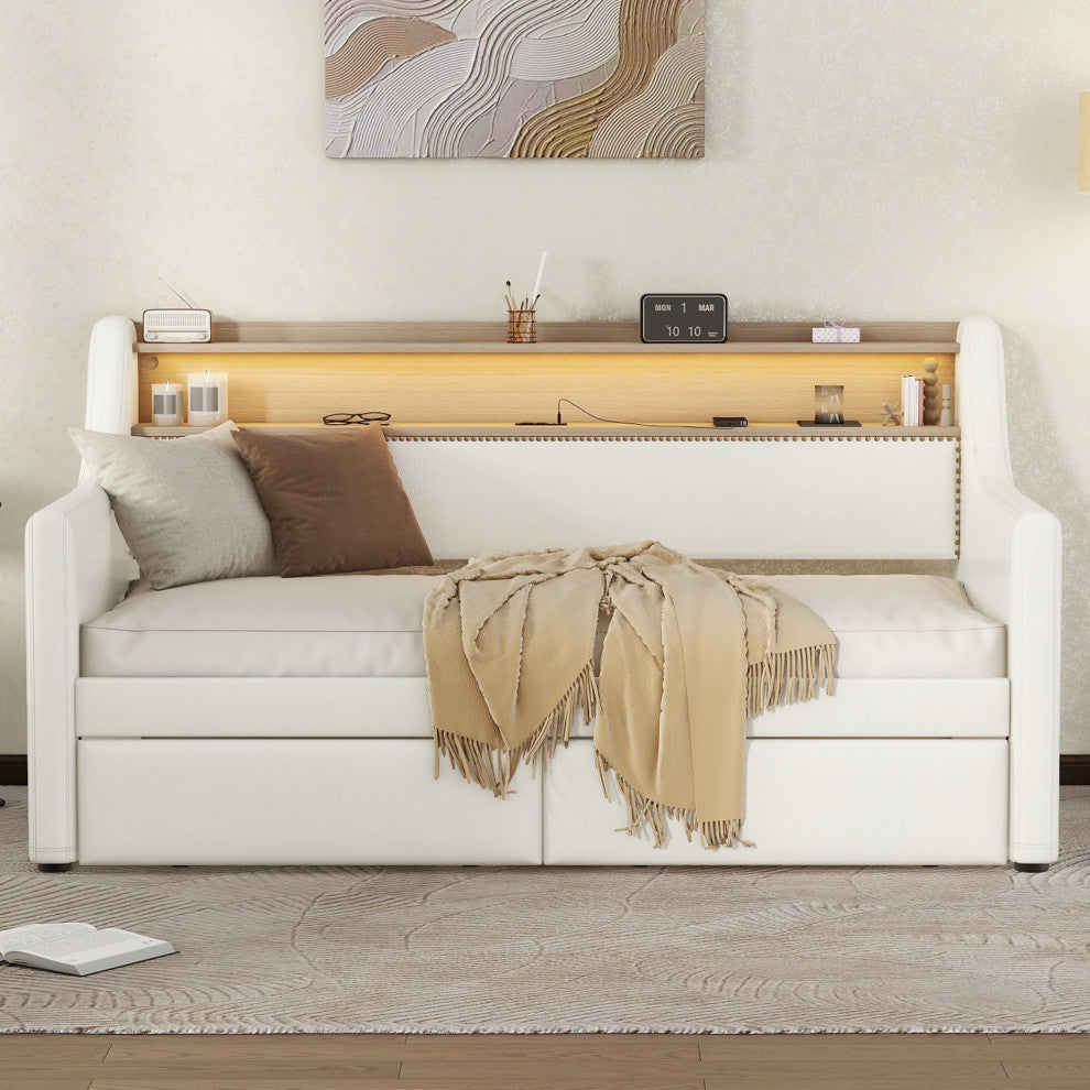 Gewnee  Twin Size Daybed with Drawers, Upholstered Daybed