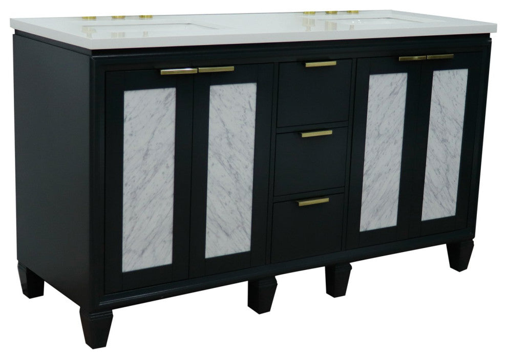 61" Double Vanity, Dark Gray Finish With Engineered Stone Top, Rectangle Sink
