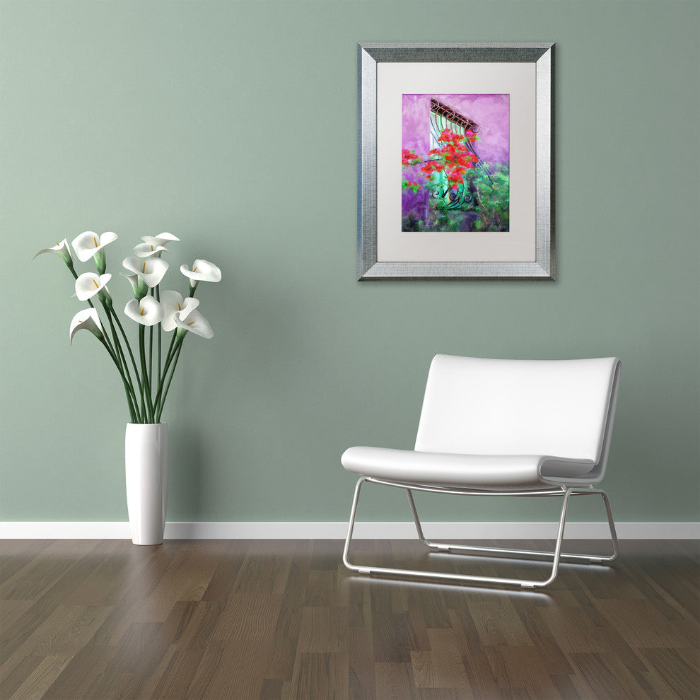 Lois Bryan 'Painted Rose Covered Window' Art, Silver Frame, White Matte, 11"x14"