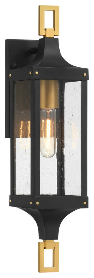 Glendale 1-Light Outdoor Wall Lantern, Matte Black and Weathered Brushed Brass
