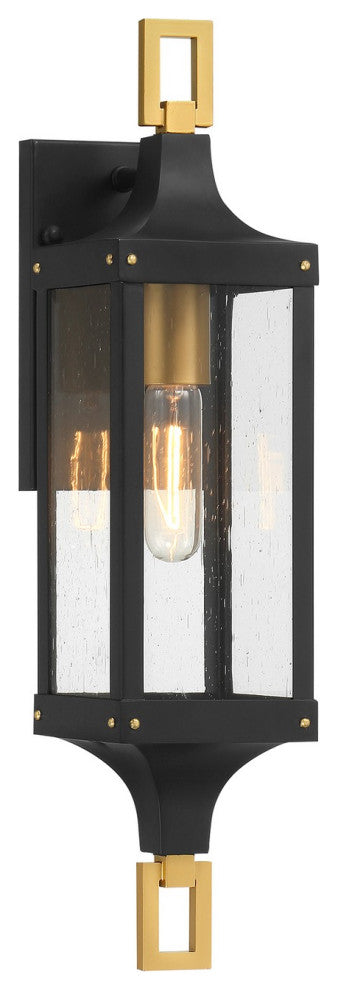 Glendale 1-Light Outdoor Wall Lantern, Matte Black and Weathered Brushed Brass