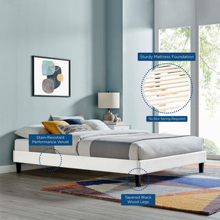 Reign Queen Performance Velvet Platform Bed Frame-White