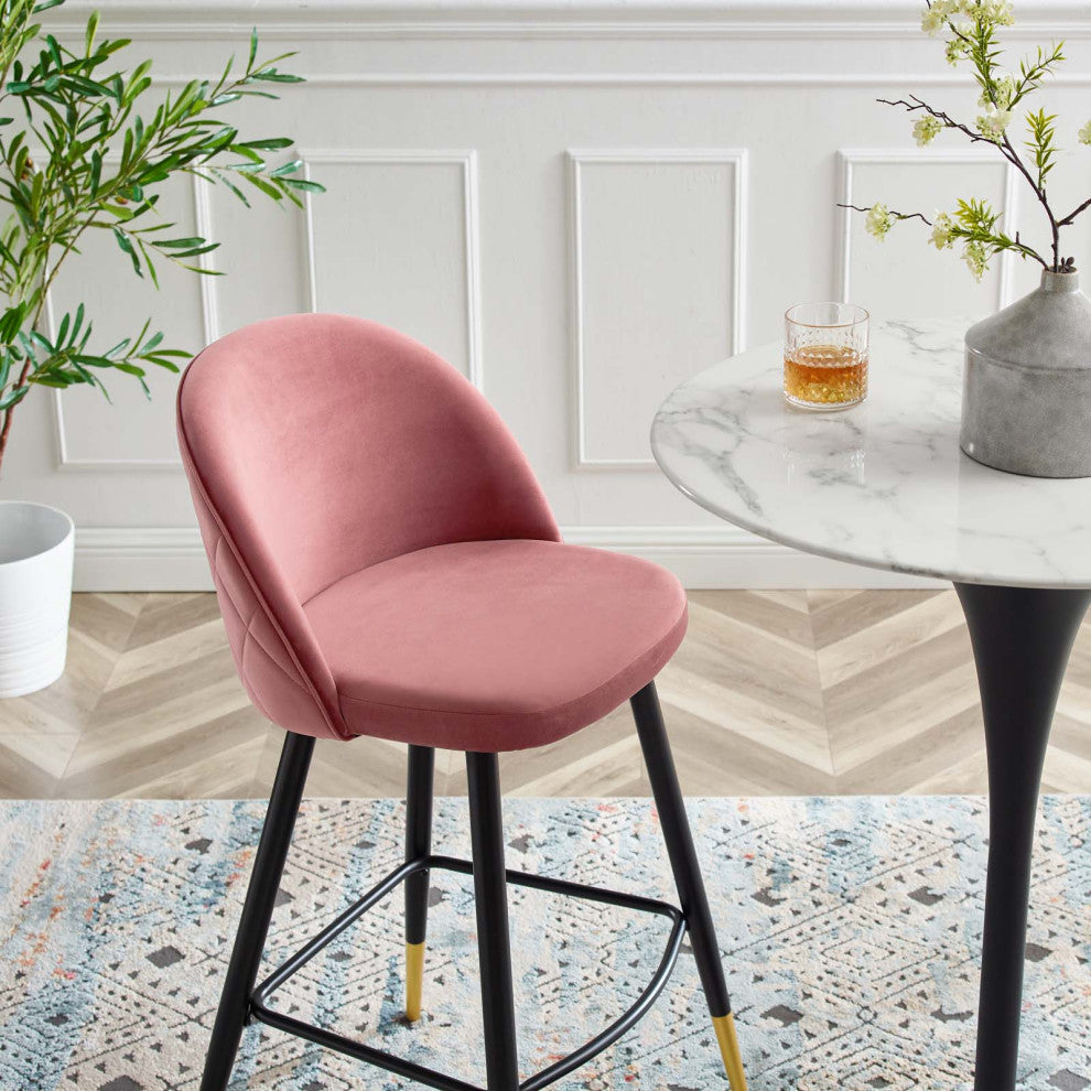Bar Stool Chair Barstool, Set of 2, Velvet, Metal, Pink, Modern, Bar Pub Bistro