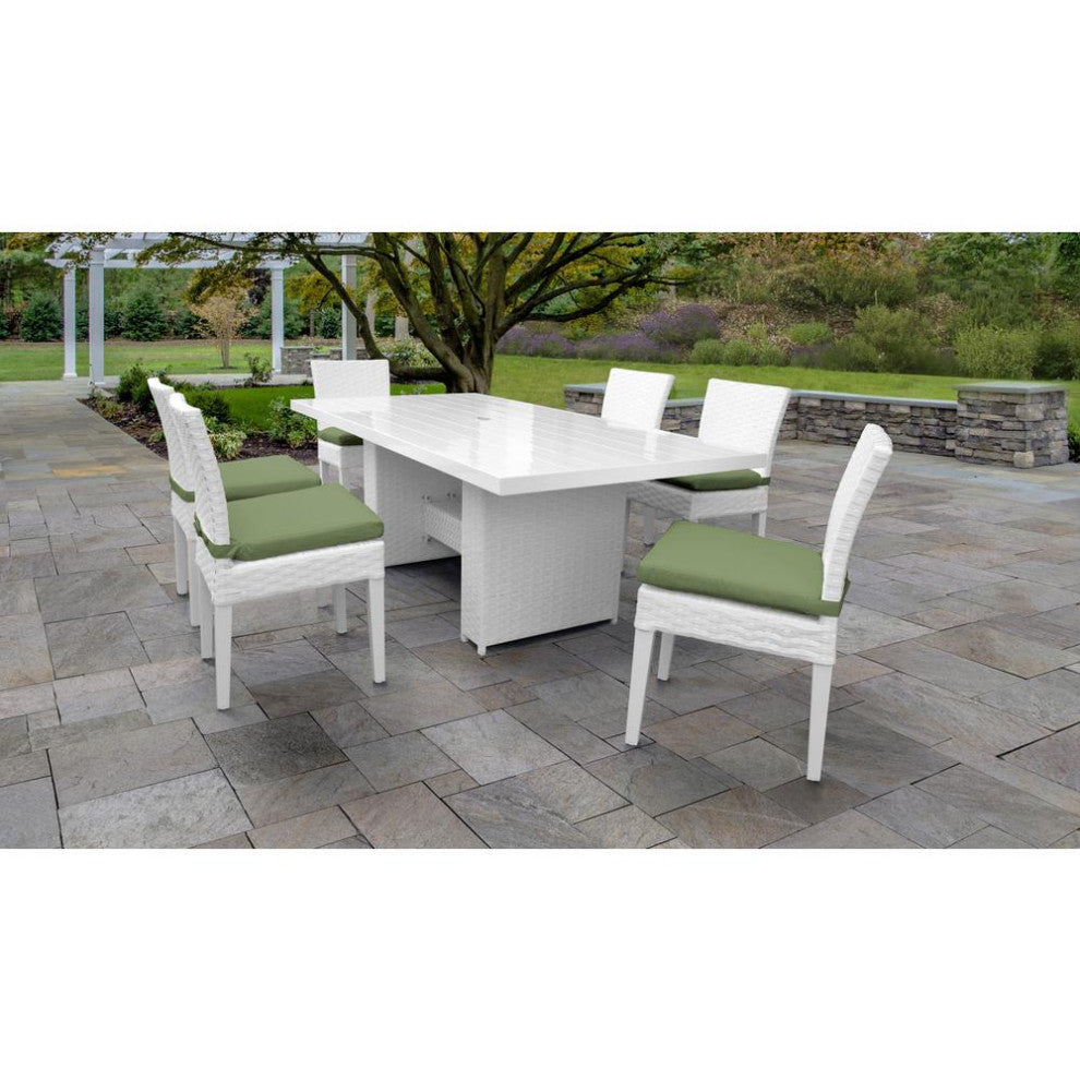 Miami Rectangular Outdoor Patio Dining Table with 6 Armless Chairs Cilantro